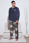 Ekoseli Regular Fit Düğmeli Bisiklet Yaka Kışlık Polar Erkek Pijama Takımı 60961008 GRİ