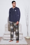 Ekoseli Regular Fit Düğmeli Bisiklet Yaka Kışlık Polar Erkek Pijama Takımı 60961008 GRİ