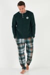 Ekoseli Regular Fit Düğmeli Bisiklet Yaka Kışlık Polar Erkek Pijama Takımı 60961008 YEŞİL