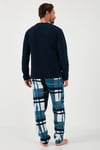 Ekoseli Regular Fit Düğmeli Bisiklet Yaka Kışlık Polar Erkek Pijama Takımı 60961008 LACİVERT