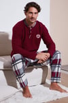 Ekoseli Regular Fit Düğmeli Bisiklet Yaka Kışlık Polar Erkek Pijama Takımı 60961008 BORDO