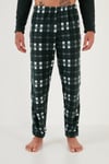 Ekoseli Regular Fit Düğmeli Bisiklet Yaka Kışlık Polar Erkek Pijama Takımı 60961002 YEŞİL