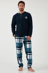 Ekoseli Regular Fit Düğmeli Bisiklet Yaka Kışlık Polar Erkek Pijama Takımı 60961008 LACİVERT
