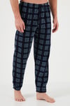 Ekoseli Regular Fit Düğmeli Bisiklet Yaka Kışlık Polar Erkek Pijama Takımı 60961002 LACİVERT