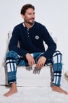Ekoseli Regular Fit Düğmeli Bisiklet Yaka Kışlık Polar Erkek Pijama Takımı 60961008 LACİVERT