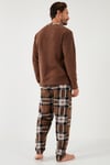 Ekoseli Regular Fit Düğmeli Bisiklet Yaka Kışlık Polar Erkek Pijama Takımı 60961002 CAMEL