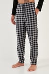Ekoseli Regular Fit Düğmeli Bisiklet Yaka Kışlık Polar Erkek Pijama Takımı 60961002 SİYAH