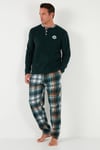 Ekoseli Regular Fit Düğmeli Bisiklet Yaka Kışlık Polar Erkek Pijama Takımı 60961008 YEŞİL
