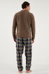 Ekoseli Regular Fit Düğmeli Bisiklet Yaka Kışlık Polar Erkek Pijama Takımı 60961008 CAMEL