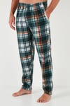 Ekoseli Regular Fit Düğmeli Bisiklet Yaka Kışlık Polar Erkek Pijama Takımı 60961008 YEŞİL