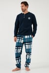 Ekoseli Regular Fit Düğmeli Bisiklet Yaka Kışlık Polar Erkek Pijama Takımı 60961008 LACİVERT
