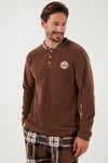 Ekoseli Regular Fit Düğmeli Bisiklet Yaka Kışlık Polar Erkek Pijama Takımı 60961002 CAMEL
