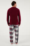 Ekoseli Regular Fit Düğmeli Bisiklet Yaka Kışlık Polar Erkek Pijama Takımı 60961008 BORDO