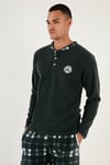 Ekoseli Regular Fit Düğmeli Bisiklet Yaka Kışlık Polar Erkek Pijama Takımı 60961002 YEŞİL
