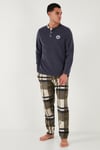 Ekoseli Regular Fit Düğmeli Bisiklet Yaka Kışlık Polar Erkek Pijama Takımı 60961008 GRİ
