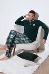 Ekoseli Regular Fit Düğmeli Bisiklet Yaka Kışlık Polar Erkek Pijama Takımı 60961008 YEŞİL