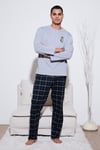 Ekoseli Regular Fit Yüksek Bel Cepli Bisiklet Yaka Erkek Pijama Takımı 6574002 GRİ