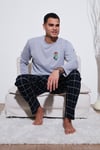 Ekoseli Regular Fit Yüksek Bel Cepli Bisiklet Yaka Erkek Pijama Takımı 6574002 GRİ