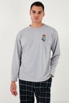 Ekoseli Regular Fit Yüksek Bel Cepli Bisiklet Yaka Erkek Pijama Takımı 6574002 GRİ