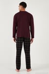 Ekoseli Regular Fit Yüksek Bel Cepli Bisiklet Yaka Erkek Pijama Takımı 6574002 SİYAH-BORDO