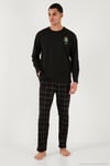 Ekoseli Regular Fit Yüksek Bel Cepli Bisiklet Yaka Erkek Pijama Takımı 6574002 SİYAH-SİYAH