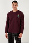 Ekoseli Regular Fit Yüksek Bel Cepli Bisiklet Yaka Erkek Pijama Takımı 6574002 SİYAH-BORDO