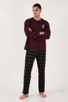 Ekoseli Regular Fit Yüksek Bel Cepli Bisiklet Yaka Erkek Pijama Takımı 6574002 SİYAH-BORDO