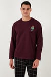 Ekoseli Regular Fit Yüksek Bel Cepli Bisiklet Yaka Erkek Pijama Takımı 6574002 SİYAH-BORDO