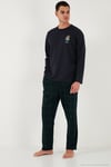 Ekoseli Regular Fit Yüksek Bel Cepli Bisiklet Yaka Erkek Pijama Takımı 6574002 LACİVERT