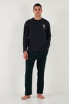 Ekoseli Regular Fit Yüksek Bel Cepli Bisiklet Yaka Erkek Pijama Takımı 6574002 LACİVERT