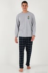 Ekoseli Regular Fit Yüksek Bel Cepli Bisiklet Yaka Erkek Pijama Takımı 6574002 GRİ