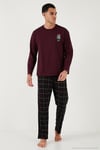 Ekoseli Regular Fit Yüksek Bel Cepli Bisiklet Yaka Erkek Pijama Takımı 6574002 SİYAH-BORDO