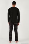 Ekoseli Regular Fit Yüksek Bel Cepli Bisiklet Yaka Erkek Pijama Takımı 6574002 SİYAH-SİYAH