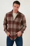 Ekoseli Uzun Kollu Slim Fit Kışlık Erkek Gömlek CF21W112844 VİZON