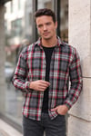 Ekoseli Uzun Kollu Slim Fit Kışlık Erkek Gömlek CF21W112844 GRİ
