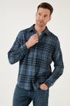 Ekoseli Uzun Kollu Slim Fit Kışlık Erkek Gömlek CF21W112844 İNDİGO