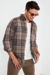 Ekoseli Uzun Kollu Slim Fit Kışlık Erkek Gömlek CF21W112844 CAMEL