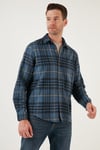 Ekoseli Uzun Kollu Slim Fit Kışlık Erkek Gömlek CF21W112844 İNDİGO