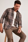 Ekoseli Uzun Kollu Slim Fit Kışlık Erkek Gömlek CF21W112844 CAMEL