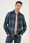 Ekoseli Uzun Kollu Slim Fit Kışlık Erkek Gömlek CF21W112844 İNDİGO