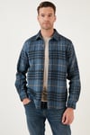 Ekoseli Uzun Kollu Slim Fit Kışlık Erkek Gömlek CF21W112844 İNDİGO