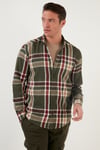 Ekoseli Uzun Kollu Slim Fit Kışlık Erkek Gömlek CF21W112844 HAKİ-BEJ