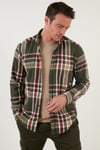 Ekoseli Uzun Kollu Slim Fit Kışlık Erkek Gömlek CF21W112844 HAKİ-BEJ