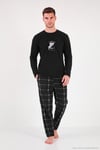 Ekoseli Yumuşak Dokulu Bisiklet Yaka Polar Erkek Pijama Takımı 6097044 SİYAH