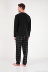 Ekoseli Yumuşak Dokulu Bisiklet Yaka Polar Erkek Pijama Takımı 6097044 SİYAH