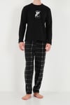 Ekoseli Yumuşak Dokulu Bisiklet Yaka Polar Erkek Pijama Takımı 6097044 SİYAH