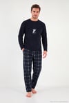 Ekoseli Yumuşak Dokulu Bisiklet Yaka Polar Erkek Pijama Takımı 6097044 LACİVERT
