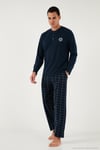 Ekoseli Yumuşak Dokulu Regular Fit Uzun Kollu Erkek Pijama Takımı 609611030 LACİVERT