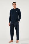 Ekoseli Yumuşak Dokulu Regular Fit Uzun Kollu Erkek Pijama Takımı 609611030 LACİVERT