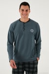 Ekoseli Yumuşak Dokulu Regular Fit Uzun Kollu Erkek Pijama Takımı 609611030 ANTRASİT